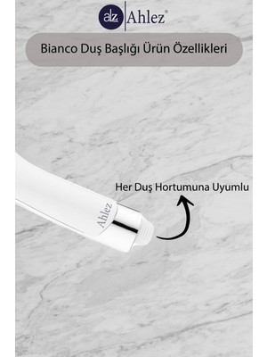 Ahlez Bianco 3 Fonksiyonlu Geniş Yüzeyli Duş Başlığı Poşetli