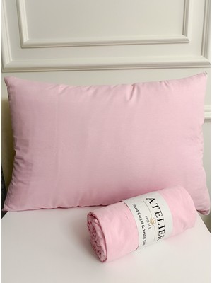 Atelier Home Pembe Lastikli Çarşaf Takımı 180x200 Pamuk Kumaş + 2 Yastık Kılıfı Yumuşak Dokulu