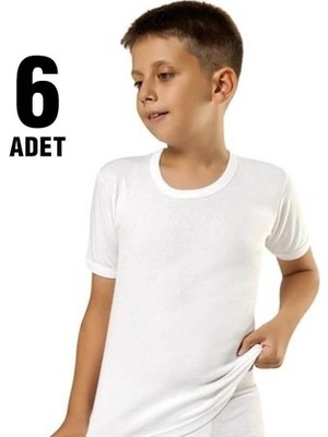 Tutku Erkek Çocuk Penye Atlet 6'lı %100 Pamuk Beyaz Renk Nefes Alabilir ve Rahat Kesim