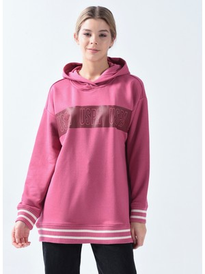 U.S. Polo Assn.  Kapüşon Yaka Baskılı Pembe Kadın Sweatshirt Rc-Kalıo