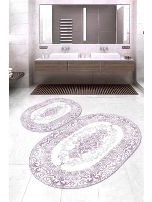 Napoli Home Dijital Baskılı Kaymaz Taban Yıkanabilir Oval 2'li Klozet Takımı Banyo Paspası NOKZ-HK-156