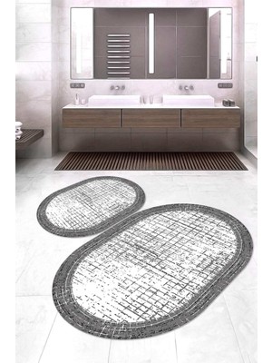 Napoli Home Dijital Baskılı Kaymaz Taban Yıkanabilir Oval 2'li Klozet Takımı Banyo Paspası NOKZ-HS-209