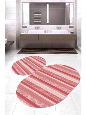 Napoli Home Dijital Baskılı Kaymaz Taban Yıkanabilir Oval 2'li Klozet Takımı Banyo Paspası NOKZ-HT-1002