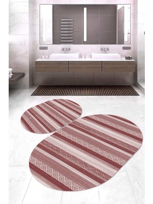 Napoli Home Dijital Baskılı Kaymaz Taban Yıkanabilir Oval 2'li Klozet Takımı Banyo Paspası NOKZ-HT-1003