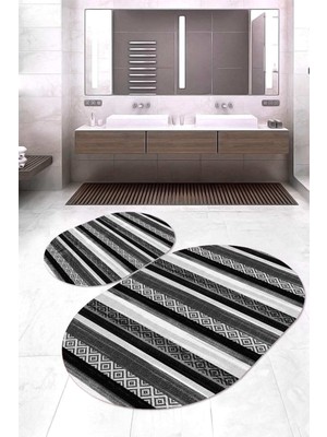 Napoli Home Dijital Baskılı Kaymaz Taban Yıkanabilir Oval 2'li Klozet Takımı Banyo Paspası NOKZ-HT-1004