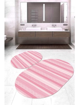 Napoli Home Dijital Baskılı Kaymaz Taban Yıkanabilir Oval 2'li Klozet Takımı Banyo Paspası NOKZ-HT-1012