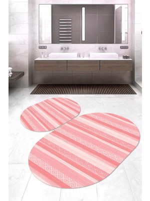 Napoli Home Dijital Baskılı Kaymaz Taban Yıkanabilir Oval 2'li Klozet Takımı Banyo Paspası NOKZ-HT-1013