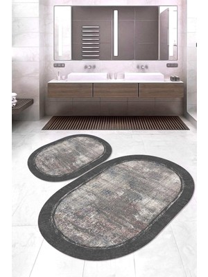 Napoli Home Dijital Baskılı Kaymaz Taban Yıkanabilir Oval 2'li Klozet Takımı Banyo Paspası NOKZ-HT-356