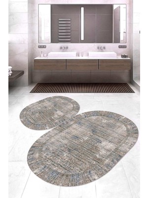 Napoli Home Dijital Baskılı Kaymaz Taban Yıkanabilir Oval 2'li Klozet Takımı Banyo Paspası NOKZ-HT-360