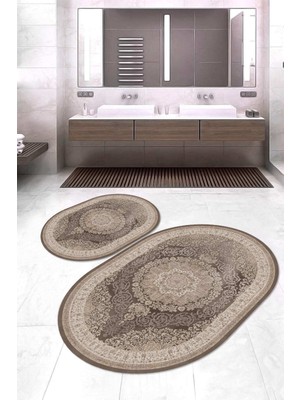 Napoli Home Dijital Baskılı Kaymaz Taban Yıkanabilir Oval 2'li Klozet Takımı Banyo Paspası NOKZ-HT-999