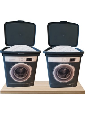 G7 Home Deterjanlık 6 Lt Koyu Gri 2 Adet Çamaşır Makinesi Görünümlü Kulplu Deterjan Kutusu