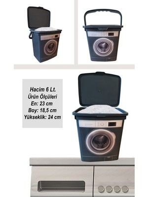 G7 Home Deterjanlık 6 Lt Koyu Gri 2 Adet Çamaşır Makinesi Görünümlü Kulplu Deterjan Kutusu