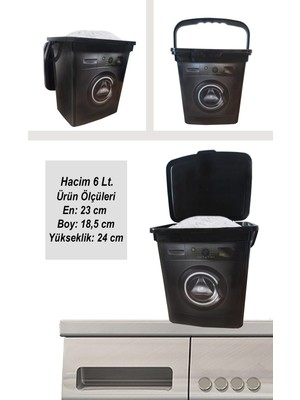 G7 Home Deterjanlık 6 Lt 2 Adet Siyah Çamaşır Makinesi Görünümlü Kulplu Deterjan Kutusu