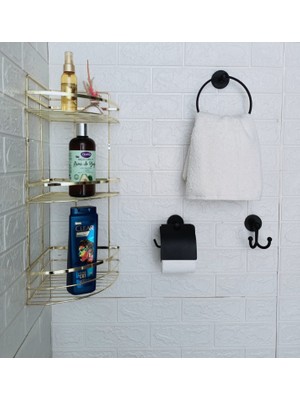 Egem Home Egem Home banyo Aksesuar Seti 3'lamalı Gold Köşe,yuvarlak Havluluk,tuvalet Kağıtlığı, Bornozluk