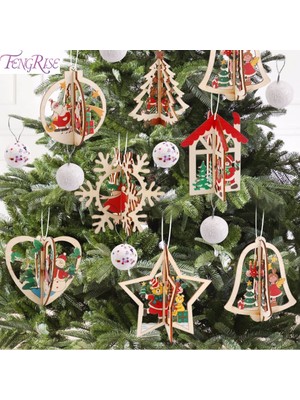 Zsykd 3D Noel Ahşap Kolye Noel Ağacı Süs (Yurt Dışından)