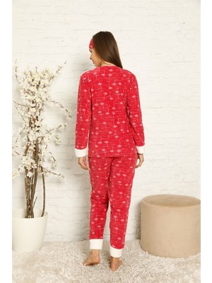 Hzr Welsoft Polar Kadın Manşetli Pijama Takımı 8443
