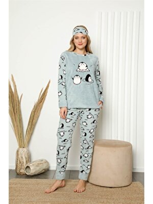 Hzr Welsoft Polar Kadın Manşetli Pijama Takımı 8419