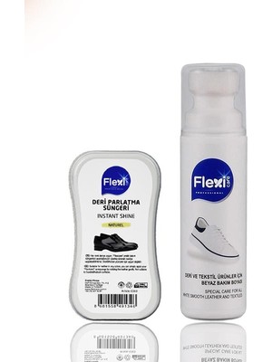 Flexi Care Beyaz Spor Bez Kumaş Deri Likit Ayakkabı Boyası 75 ml + Naturel Deri Ayakkabı Bakım, Temizleme ve Parlatma Süngeri