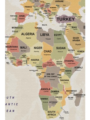 Lila Fil Lilafil Dünya Haritası Kanvas Tablo Ülke Başkentli ve Okyanus Detaylı Dekoratif Tablo 2745