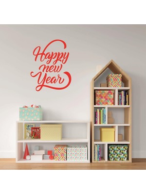 Lizpo Decor Happy New Year Temalı Vitrin Cam Sticker Dekorasyon 50 x 70 Kırmızı