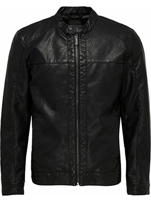 Only & Sons 22012339 Only & Sons Onsmike Pu Racer Jacket Otw Vd Erkek Deri Mont ve Ceket Black