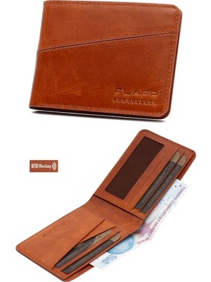 Flapp Hakiki Deri Crazy Taba Rfıd Engelleyici Mini Cüzdan + Kartlık