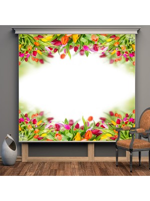 Tekstilnet Renkli Çiçekler Desenli Manzara Baskılı Stor Perde SET-6007