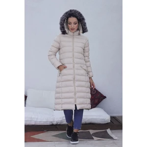 KMK Kombin Kmkkombin Uzun Dolgulu Siyah Şişme Mont Kapşonu Kürklü Yoğun Elyaflı Büyük Beden