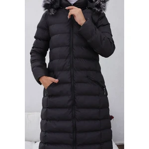 KMK Kombin Kmkkombin Uzun Dolgulu Siyah Şişme Mont Kapşonu Kürklü Yoğun Elyaflı Büyük Beden