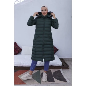 KMK Kombin Kmkkombin Uzun Dolgulu Siyah Şişme Mont Kapşonu Kürklü Yoğun Elyaflı Büyük Beden