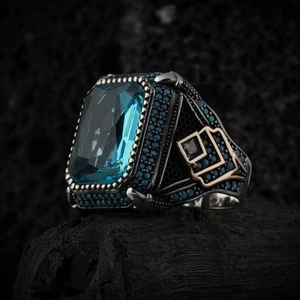 Rev Silver 925 Ayar Gümüş Erkek Yüzük Kare Zirkon Taşı Takı Mücevher Gümüş Temizleme Bezi ile