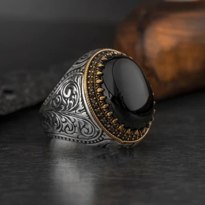 Rev Silver Oval 925 Ayar Gümüş Erkek Yüzük Akik Kaplan Gözü Taşlı Takı