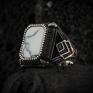 Rev Silver 925 Ayar Gümüş Erkek Yüzük Kare Zirkon Taşı Takı Mücevher Gümüş Temizleme Bezi ile