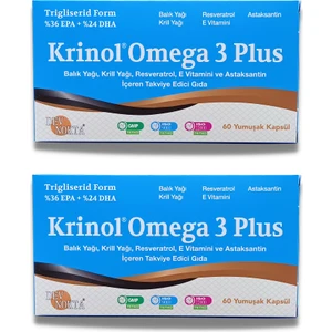 Omega 3 Plus - Balık Yağı, Krill Yağı, Resveratrol, E Vitamini Ve Astaksantin - 60 Kapsül - 2 Kutu