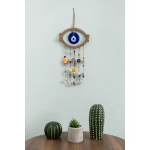 Hd Marketim Nazar Boncuklu Hasır Deniz Kabuklu Kötü Göz Kovucu Hand Made Duvar Süsü Rüzgar Çanı
