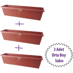 Bahçe Balkon Saksı 3'lü, Orta Balkon Saksı, Hak Saksı(9.5 Lt)50 cm