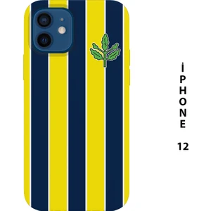 Asya Case Sarı Lacivert Çubuklu Baskılı Iphone 12 Silikon Telefon Kılıfı Fenerbahçe