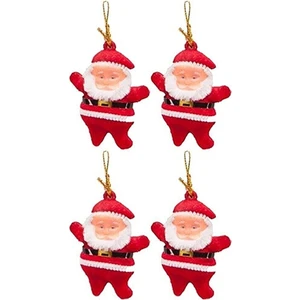 4'lü Noel Baba Yılbaşı Çam Ağacı Süsü Kırmızı Renkli Eğlenceli Dekorasyon