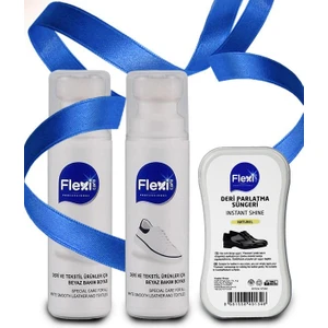 Flexi Care 2 x Beyaz Bez Deri Likit Ayakkabı Boyası 75 ml + Naturel Deri Ayakkabı Bakım, Temizleme ve Parlatma Süngeri
