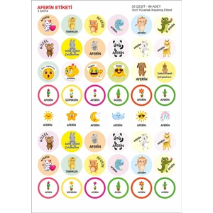 Sevimli Hayvanlar Kedi Köpek Emoji Ödev Etiket Sticker Öğretmen Aferin Harikasın Etiketleri 96 Adet