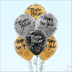 Süsle Bebek ve Parti Mutlu Yıllar & Happy New Year Baskılı Balon, 30CM x 8 Adet