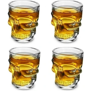 Pi İthalat 4 Lü Kuru Kafa Cam Shot Bardak Seti -Likör Shot Bardağı 4 Adet  Crystal Head