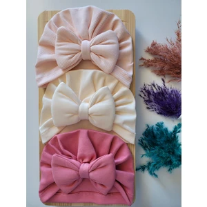 Seher Bebe Butik Kız Bebek Çocuk Renkli Fiyonklu Kaşkorse Bone 3'lü Set