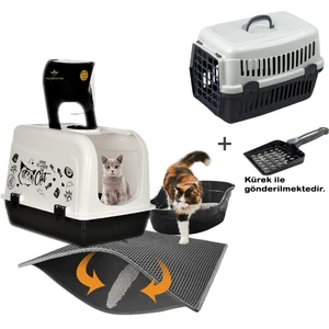 Kapalı Maxi Kedi Tuvalet Kabı Üsten Açılır + Taşıma Kabı + Elekli Pas Pas