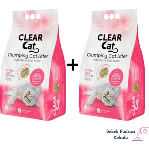 Clear Cat Bebek Pudrası Kokulu 10 L x 2 Adet Kedi Kumu / Doğal Bentonit