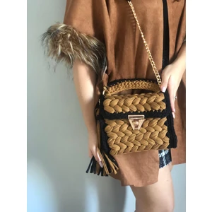 Over Craft Lidya Serisi El Örgüsü Penye Fıstık Model Kadın El ve Omuz Çantası