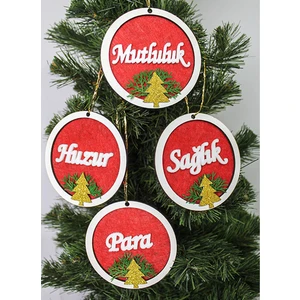 Yılbaşı Çam Ağacı Süsleri, Yeni Yıl Kırmızı Ağaç Süsü 4 Adet