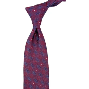 Bordo - Mavi Motif Desen Mendilli Klasik Kravat KK11186
