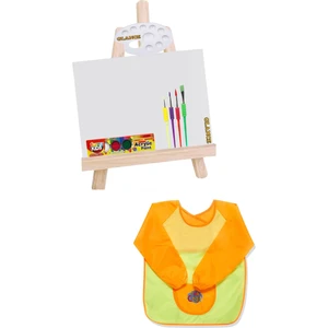 Ekonomik Mini Şövale Funny Kids 6X15 ml Akrilik Boya Boyama Önlüğü Çocuklar Için Boyama Seti