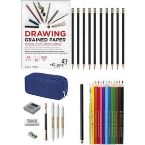 Van Dyck 200 gr A5 Eskiz Defterli Karakalem ve Faber Water Color Kuruboya Kalemi Çizim Eskiz Seti